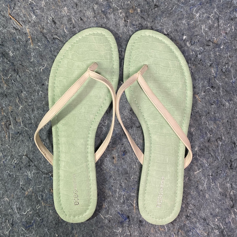 BCBG White Patent and Mint Croco Sandals
